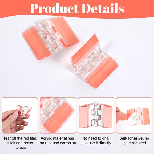 Wanmu 20 Pcs Acrylic Small Hinges, Mini Self-Adhesive Clear Folding Hinge for Piano, Cabinet, Drawer, Furniture, Display Stand, Aquarium Lid, Glass, Crafts DIY (35x30mm)