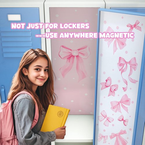 Janlaugh 2 Pack 36 x 12 Magnetic Locker Wallpaper Pink Bow Design Removable Reusable Magnetic Wall Cover Sheet for School Lockers Fridge Metal Door Girls Back to School Decorations Office Supplies