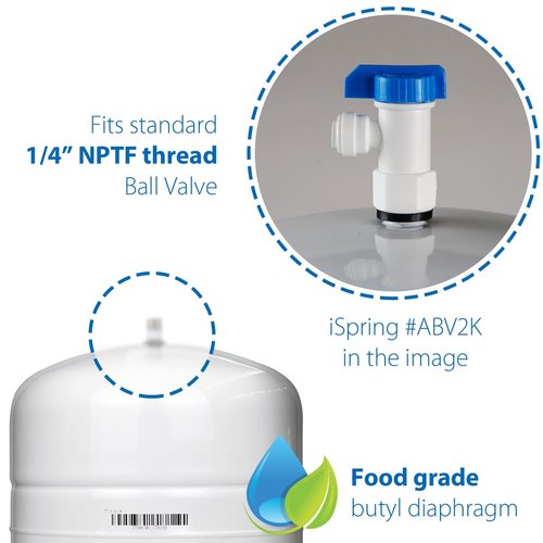 iSpring T32M Pressurized Water Storage Tank with Ball Valve for Reverse Osmosis RO Systems, 4 Gallon, 1/4" Tank Valve Included, White