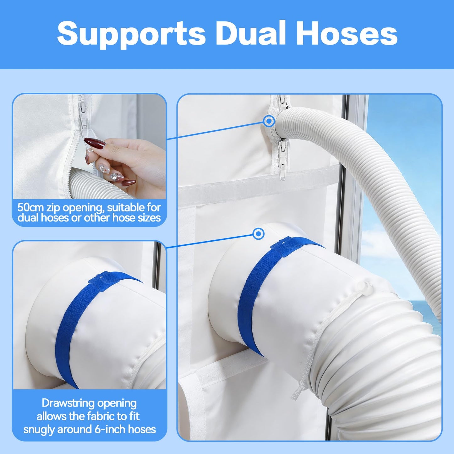 Portable Air Conditioner Door Kit,Door Vent Seal Kit for Mobile Air Conditioning & Dryer，Full Sealing Waterproof Easy to Install，Fit Both 5" and 6" Exhaust Hose，Length Adjustable 10x75~91 inches