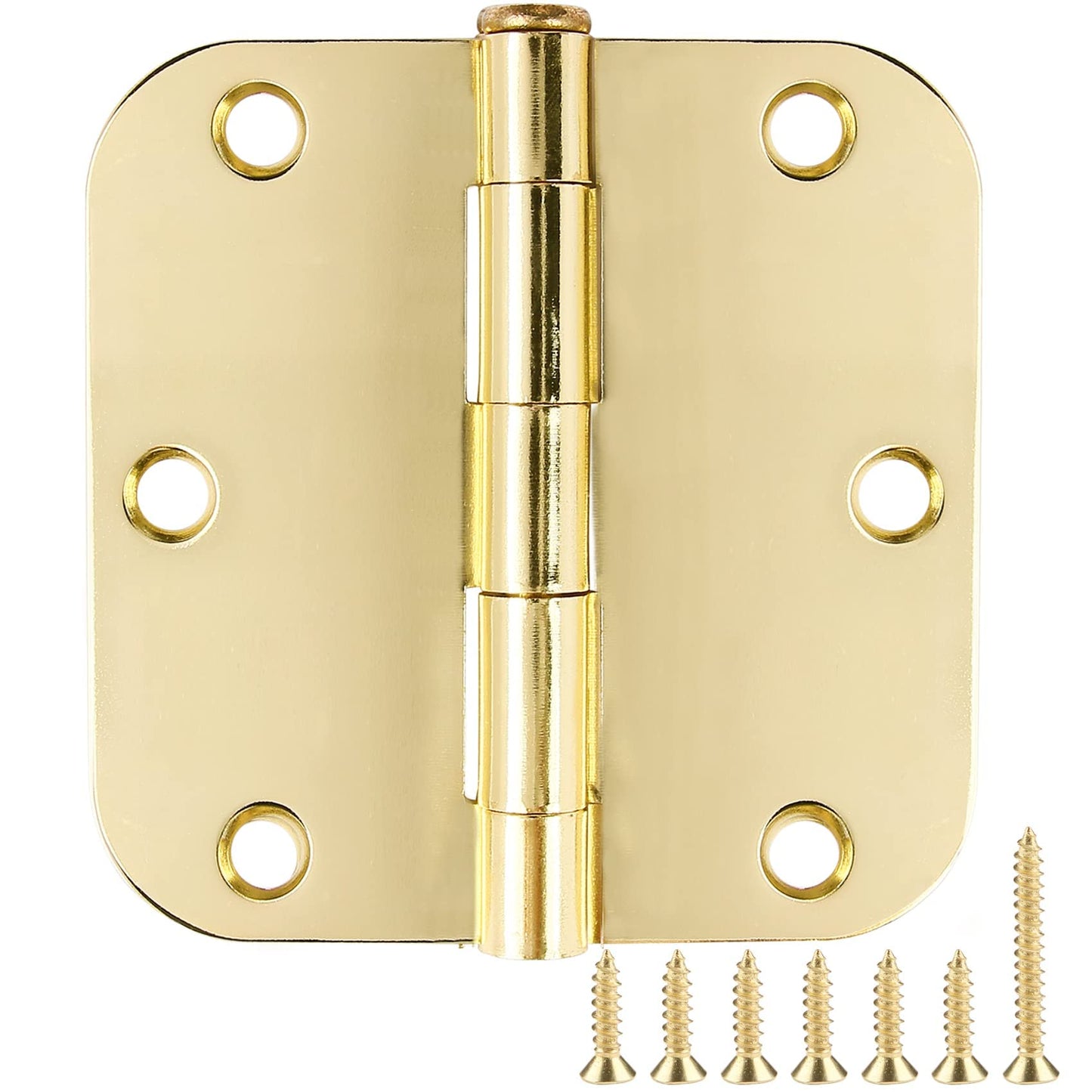 18 Pack Interior Door Hinges Polished Brass 3.5 inch X 3-1/2" 5/8 Radius,3 ½"Gold Round Standard Hinge for Single Doors DIY Assembly Bi-fold Table Hardware Kit House Accessories Home Eseentials