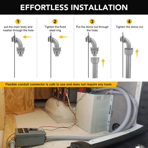 Elecoman 1/2inch 100ft Liquid-Tight Conduit and Connector Kit,Flexible Non-Metallic Liquid Tight Electrical Conduit Kit with 5 Straight and 3 90-Degree Connector Fittings,1/2 in. Dia