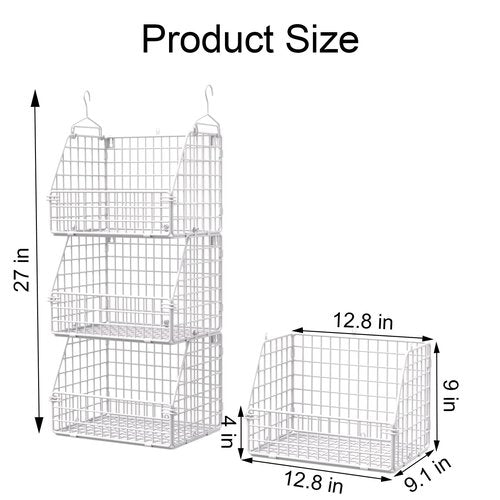 PUPPYCUTE Hanging Closet Organizer and Storage, Clothes Hanging Shelves Wire Baskets for Clothing Sweaters Purse Handbags Shoes White 3 Tier