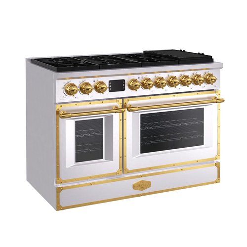 Akicon 48" Professional Custom Style Gas Range with 6.7 Cu. Ft. Oven, 8 Burners, Convection Fan, Cast Iron Grates, Clock and Timer