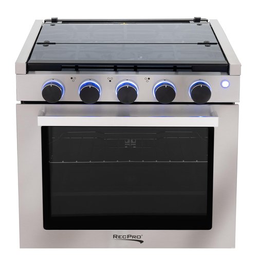 RecPro RV Stove | Gas Range 21" Tall | Optional Vented Range Hood | 3 Burner | 1.8 Cu. Ft | 7100 BTU | Black or Silver Color Options (Silver, No Vented Range Hood)
