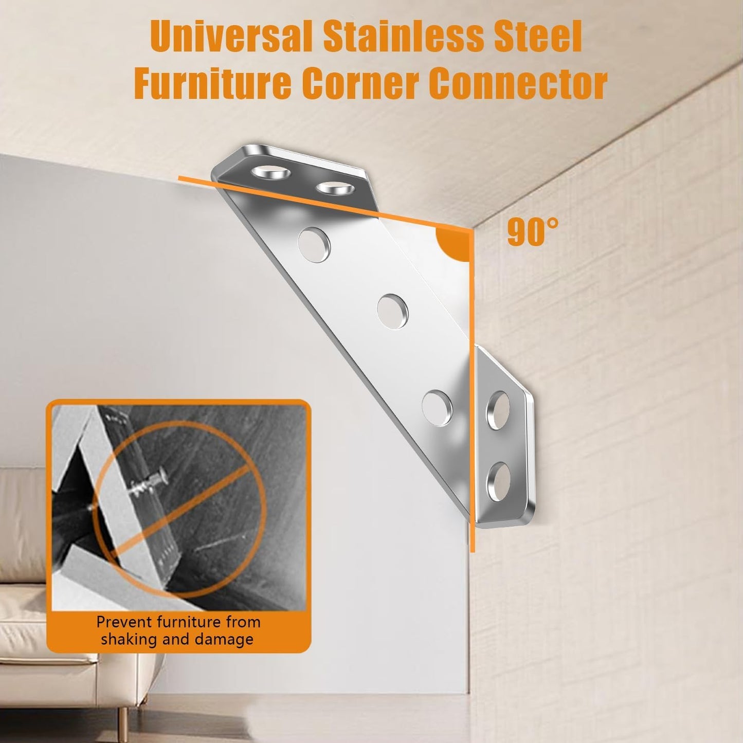 Bigwaves 20pcs Corner Bracket,Universal Stainless Steel Furniture Corner Connector, Heavy Duty Triangular Support Angle Brackets for Wood Furniture, Cabinets, Tables, and Chairs