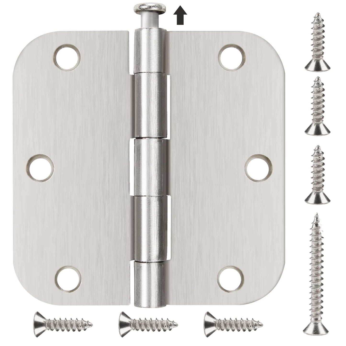 24 Pack Brushed Nickel Door Hinges 3.5 x 3 1/2 Inch Interior Rounded 5/8" Radius Corners Iron Bifold Silver Residential Satin Nickels Hinge for Doors Hardware Kit Office Bedroom Study Living Room