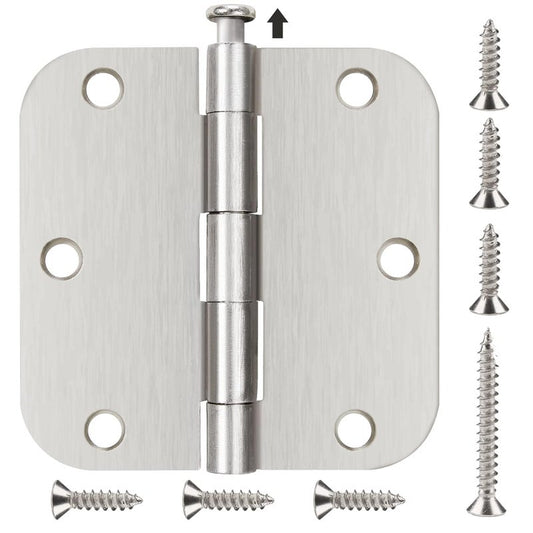 24 Pack Brushed Nickel Door Hinges 3.5 x 3 1/2 Inch Interior Rounded 5/8" Radius Corners Iron Bifold Silver Residential Satin Nickels Hinge for Doors Hardware Kit Office Bedroom Study Living Room