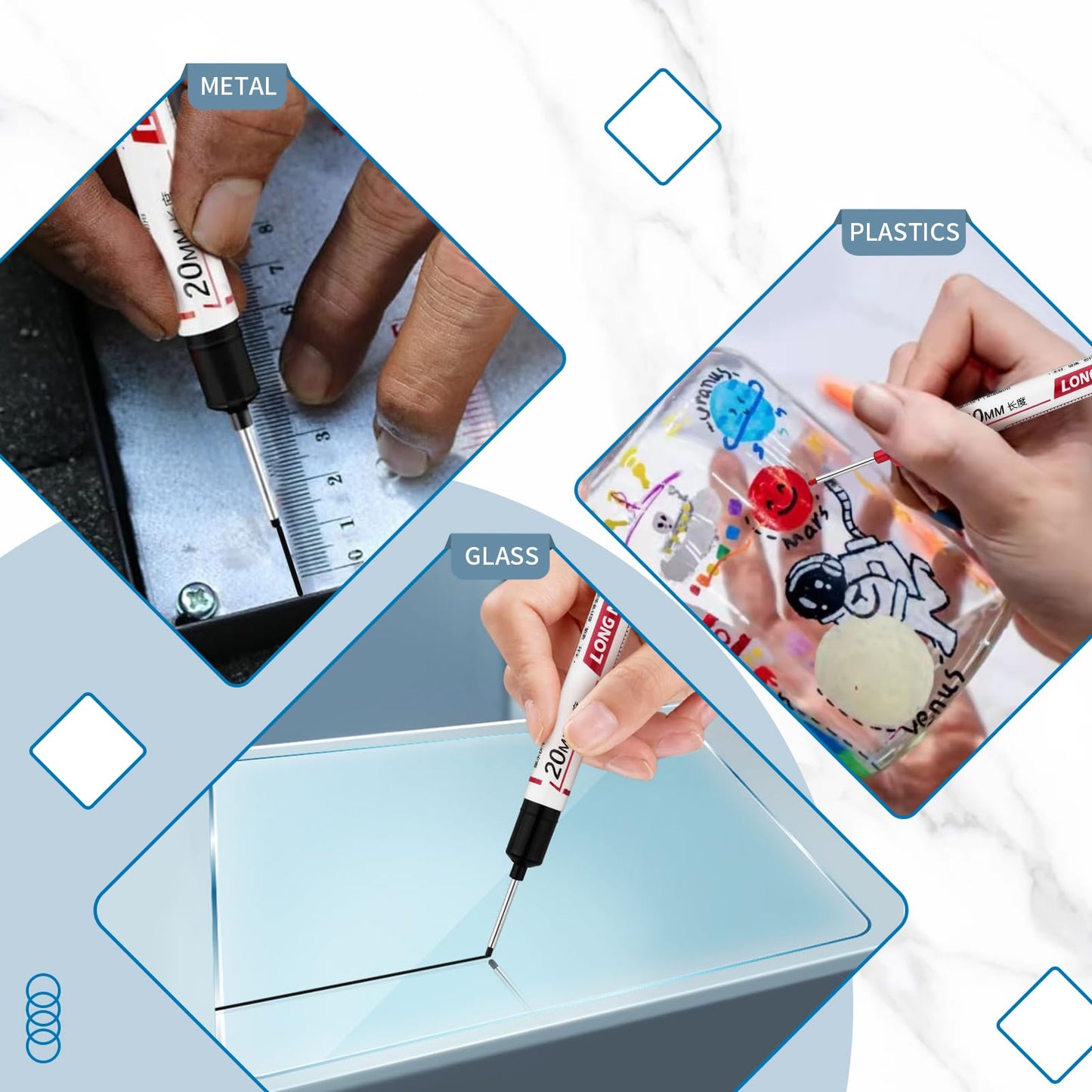 LYXMYGS 10 PCS Long Head Deep Hole Marker Pens,20mm Long Nib Marker, Longs Nose Markers, Waterproof Construction Markers Marking Tool,Permanent Markers Carpenter Ink marker Pens,Metal marking Pens