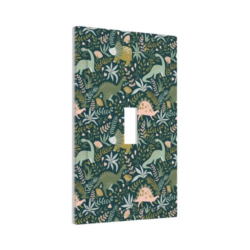 Cool Fairytales Dinosaurs Single Toggle Light Switch Plates Outlet Covers Decorative 1 Gang Receptacle Wall Plate Cute Funny Tropical Dino Jungle Cartoon Kids Boys Bedroom Decorate Light Switch Cover