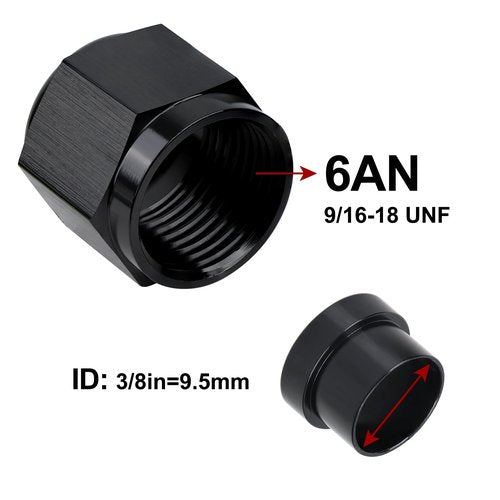 EVIL ENERGY 6AN Female Hardline Tube Nut & Sleeve Aluminum Fitting for 3/8" OD Alloy Tubing 2PCS