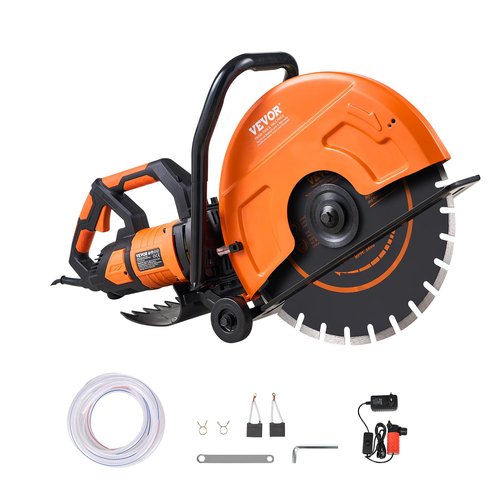 VEVOR Electric Concrete Saw, 16 in, 3200 W Motor Circular Saw Cutter with Max. 6 in Adjustable Cutting Depth, Wet Disk Saws Cutter Includes Water Line, Pump and Blade, for Stone, Brick
