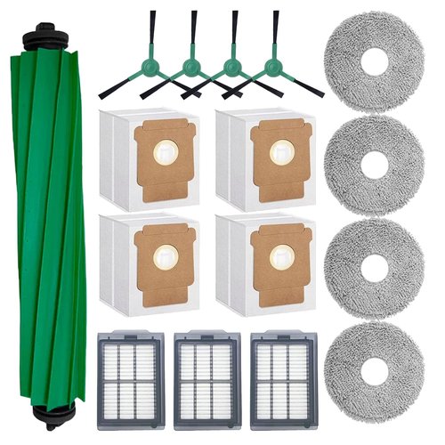 Dxyue 16Pcs Replacement Part Kit for iRobot Roomba Plus 405 Combo/ 505 Combo Robot Vacuum, 1 Rubber Brush 4 Mop Cloth 4 Dust Bag 3 Filter 4 Side Brushes