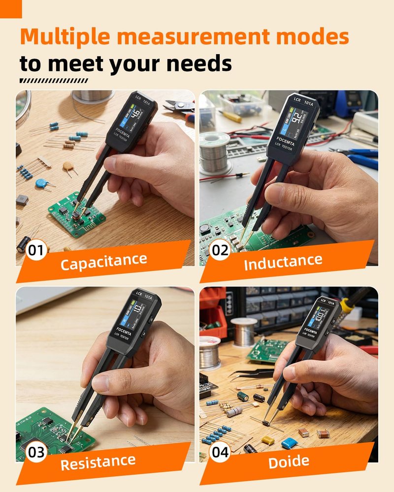 Focemta Precision LCR-101A Meter Handheld - Digital LCR Meter Measures Capacitance Inductance Resistance with Auto Component Recognition Electronic Component Analyze