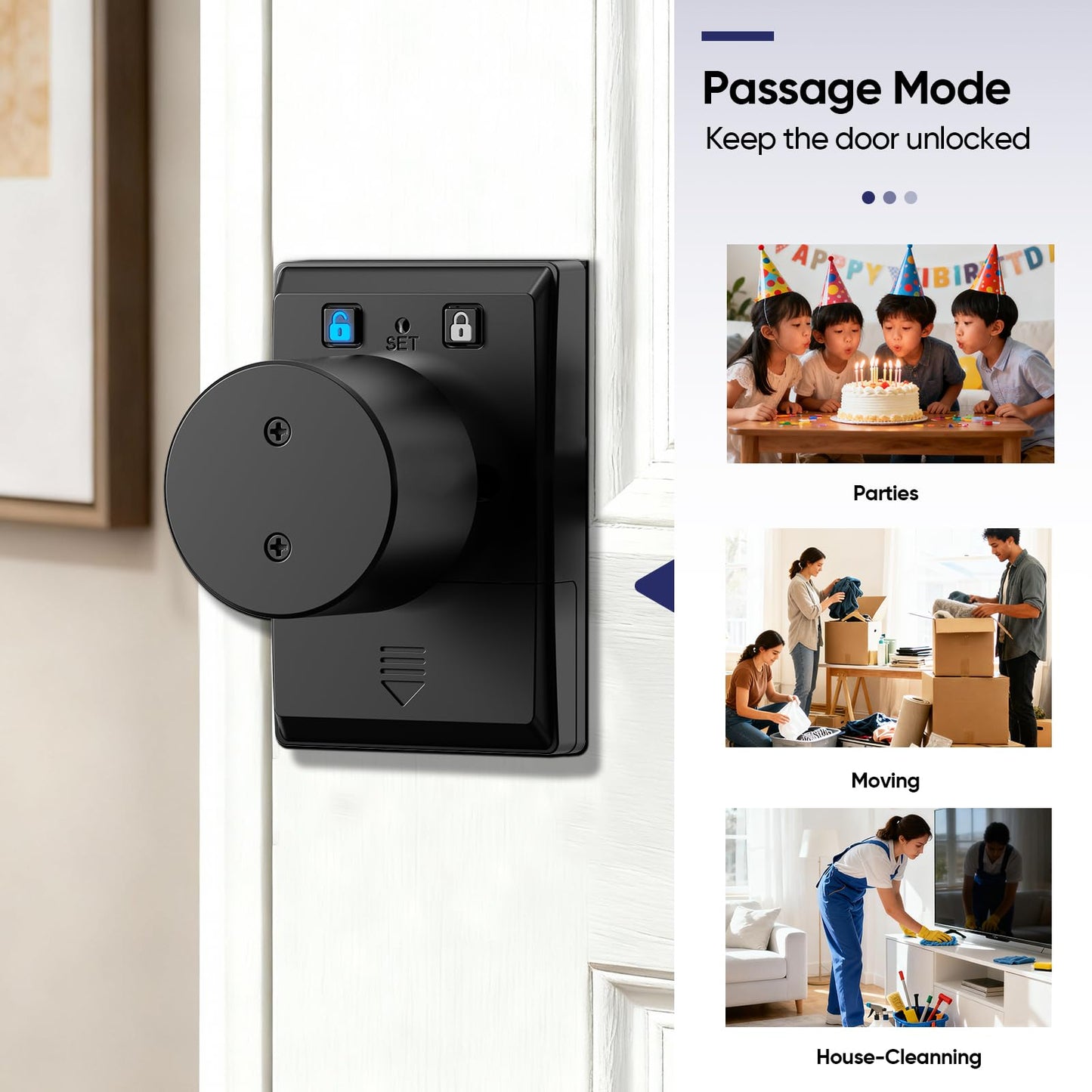 HIDALIFE Keyless Entry Door Lock with Knob, Fingerprint Keypad Digtal Lock, Biometric Door Lock for Front Door, Easy Passage Mode, Matte Black