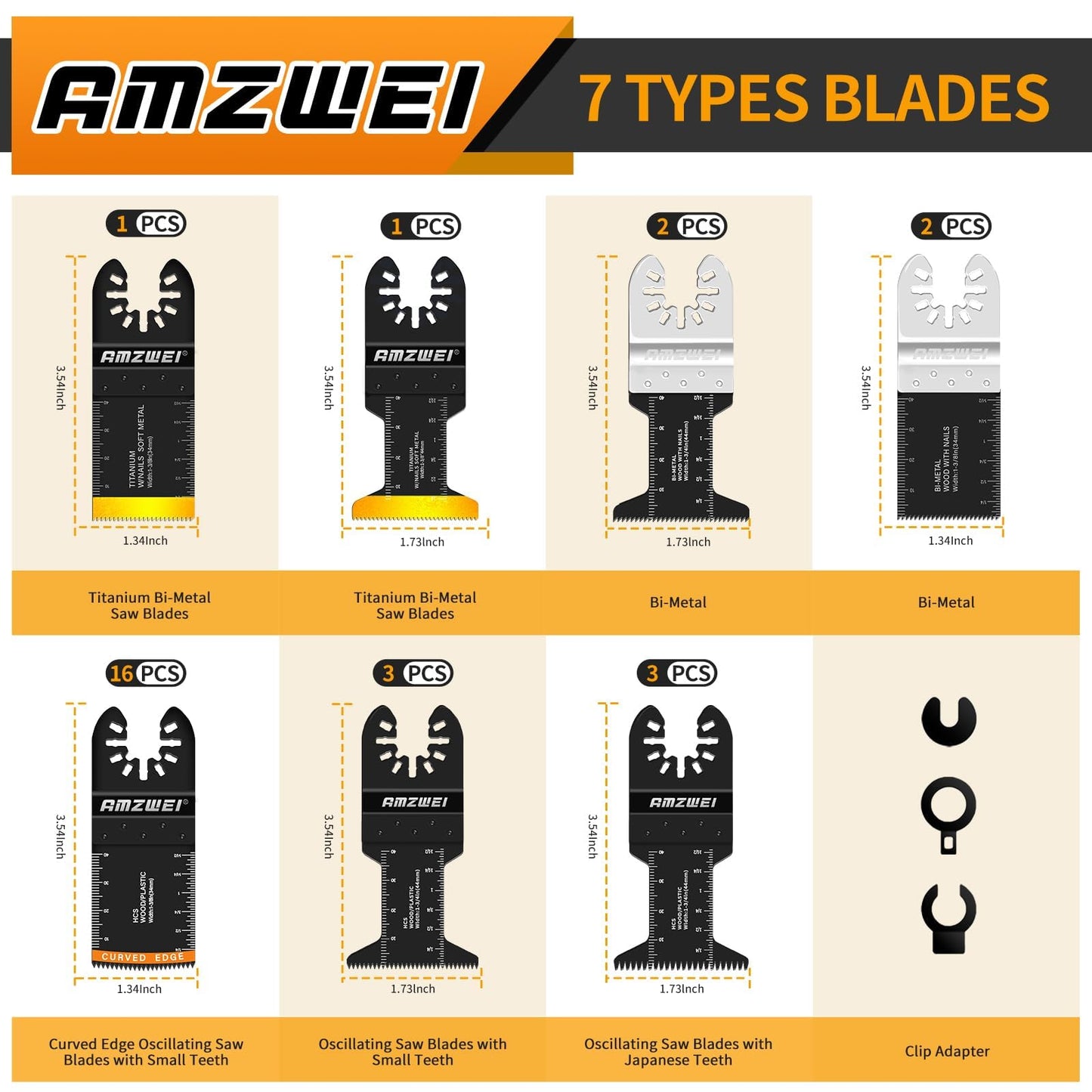 AMZWEI 28PCS Oscillating Saw Blades, Professional Universal Titanium Multitool Blades for Wood Metal, Quick Release Multi Tool Blades Kits Compatible with Dewalt Ryobi Milwaukee Rockwell Fein