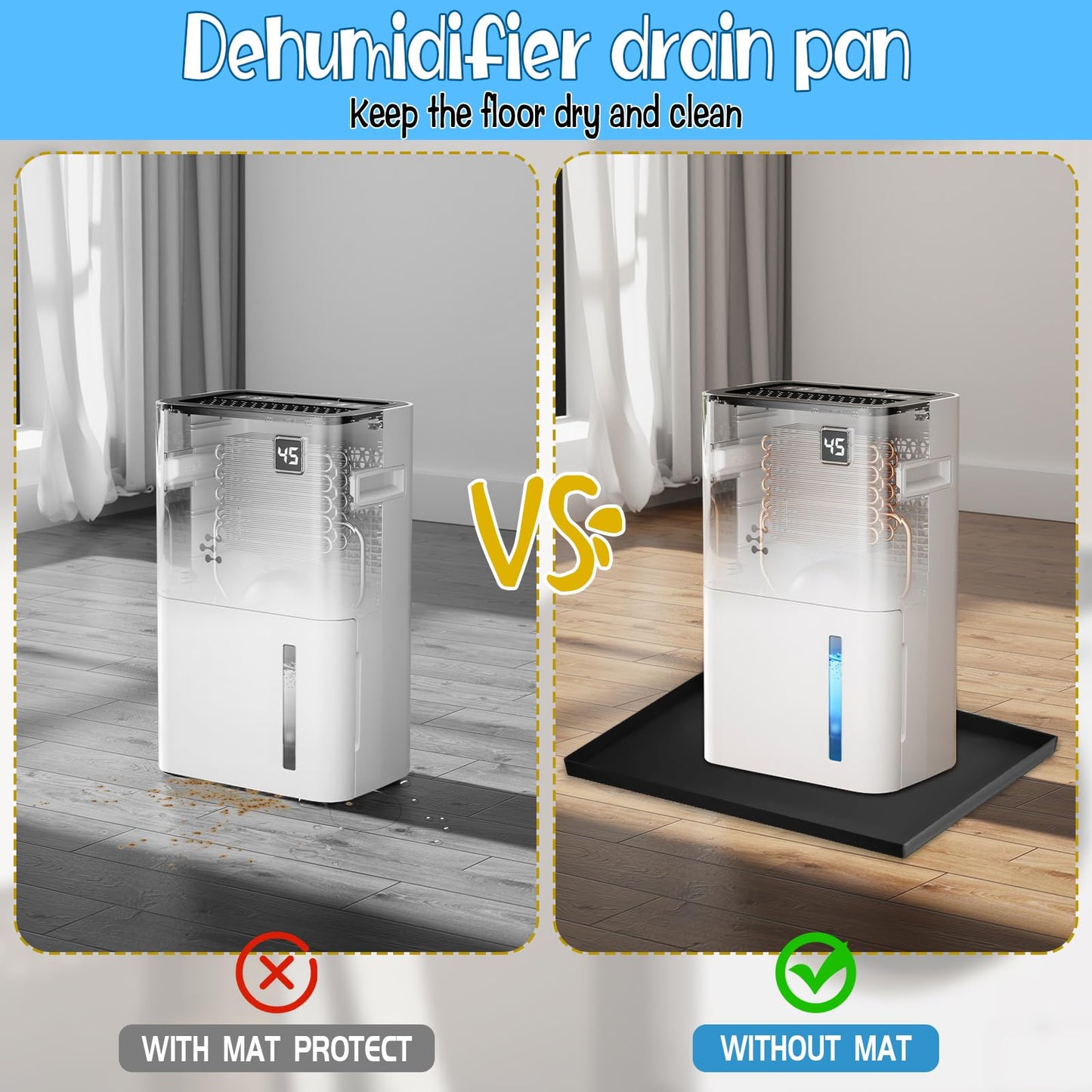 CIEOVO Dehumidifie Drain Pan Silicone Mat, Non-Slip Leak De humidifier Tray Soft Bottom Pad Portable Dehumidifier Silicone Mat with Raised Edge Drip Mat for Floor Protector 23.62"X19.68"