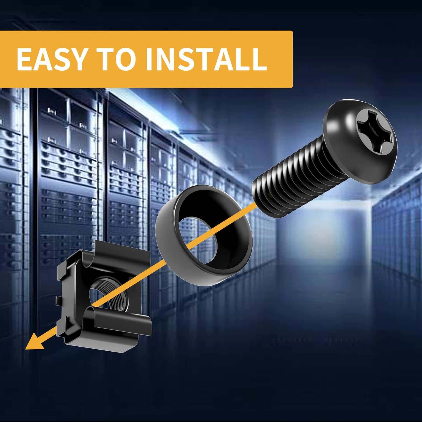 50 PACK M6 x 16mm Rack Mount Cage Nuts, Screws and Washers for Rack Mount Server Cabinet, Rack Mount Server Shelves, Routers, Rack Mount Screws and Square Insert Nuts, Self-Locking Cable Ties for Free