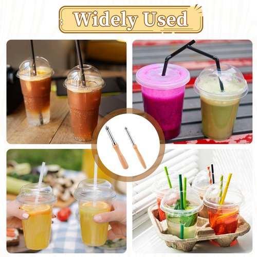 2 Pack Clay Hole Cutters Straw Puncher Single for Plastic Lids Lemonade Stainless Steel Circular Clay Hole Cutters Pottery Tools Wooden Handle Clay Tools Lemonade Cup Lid Hole Puncher for Straw