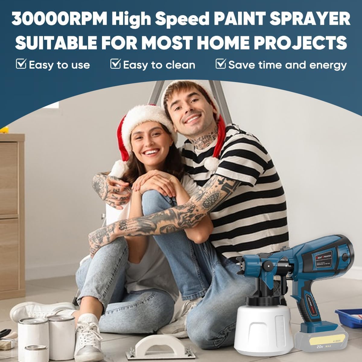 Cordless Paint Sprayer for Dewalt 20V MAX Battery Electric Spray Paint Gun with High Capacity Container Easy to Clean for House Painting Blue(Not Include Battery)