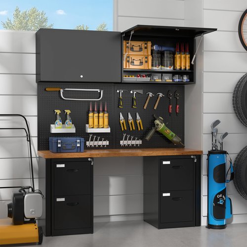 Polup Metal Garage Wall Cabinet, 20" H Wall Mounted Storage Cabinet with Door and Adjustable Shelves, Lockable Tool Cabinet, Hanging Cabinet for Workshop, Warehouse, Black - Assembly Required