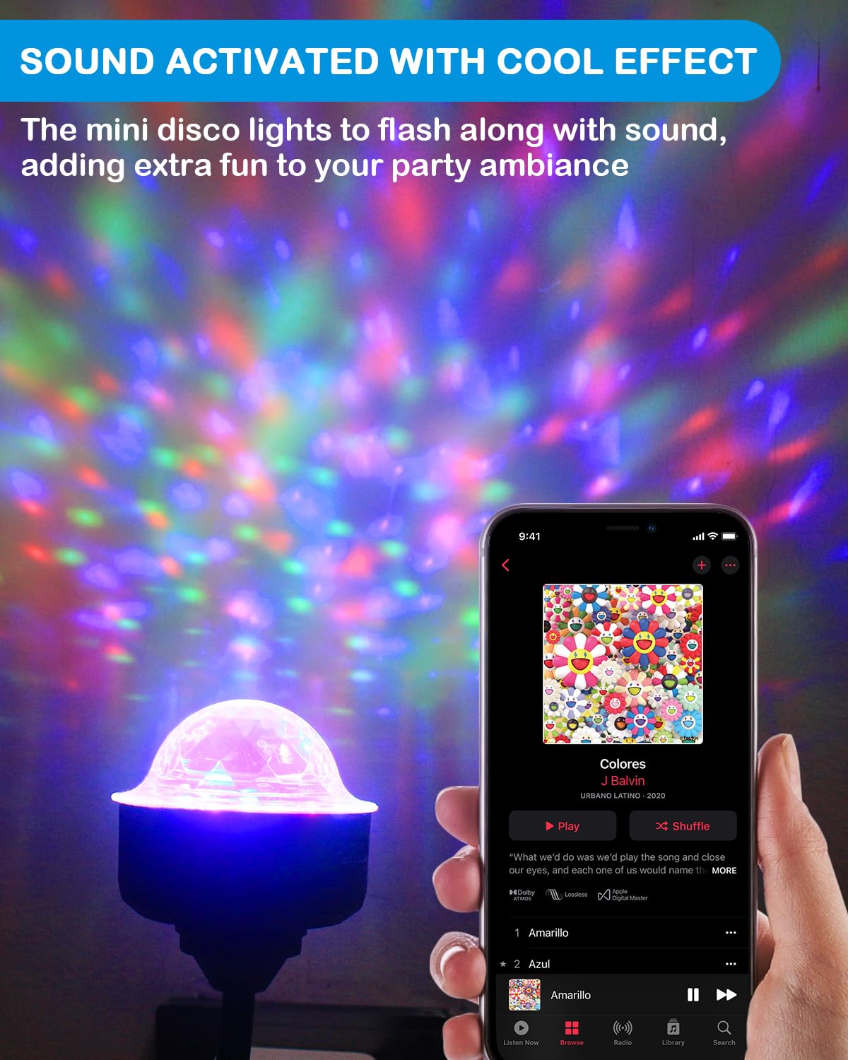 Luditek Mini Disco Ball Light with Flexible USB Extender, Sound Activated Strobe Party Lights for Karaoke Car, Stocking Stuffers Birthday Decorations for Halloween Christmas (3 Packs)