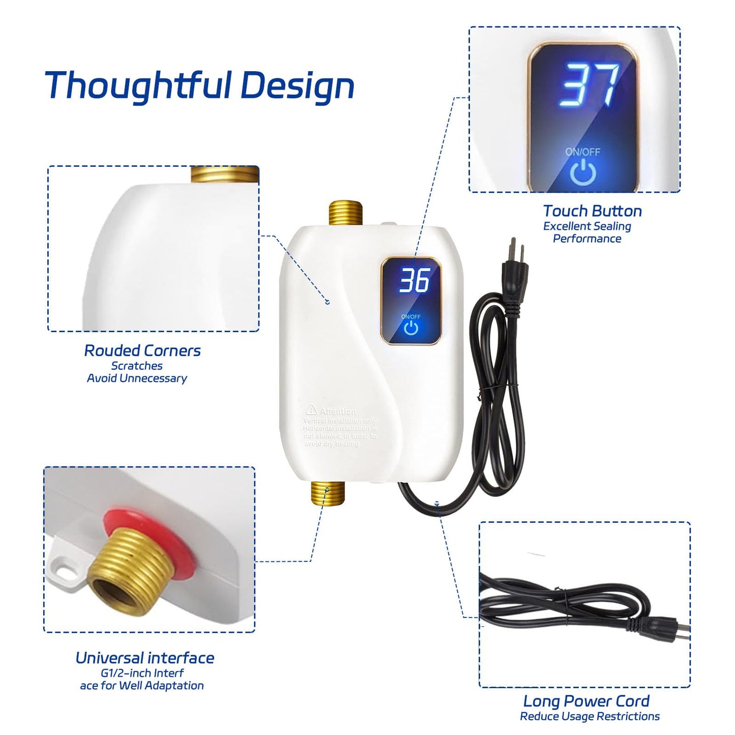 Tankless Water Heater Electric 110V, 3000W Instant Electric Water Heater, Under Sink Water Heater with Digital Display, On Demand Hot Water heater Electric for Kitchen Bathroom Washin