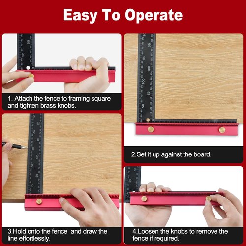 8 Inch Removable Carpenter Framing Square Fence with Edge Marking Ruler, Anodized Solid Aluminum Alloy Body & Brass Knobsn for Woodworking Measuring Ruler Stops Fences
