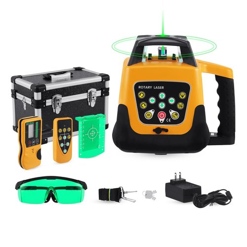 Iglobalbuy Rotary Laser Level Green Laser Self Leveling Kit, 500M Green Beam 360° Automatic Horizontal/Vertical Self-leveling Rotary Rotating Laser Level with Receiver
