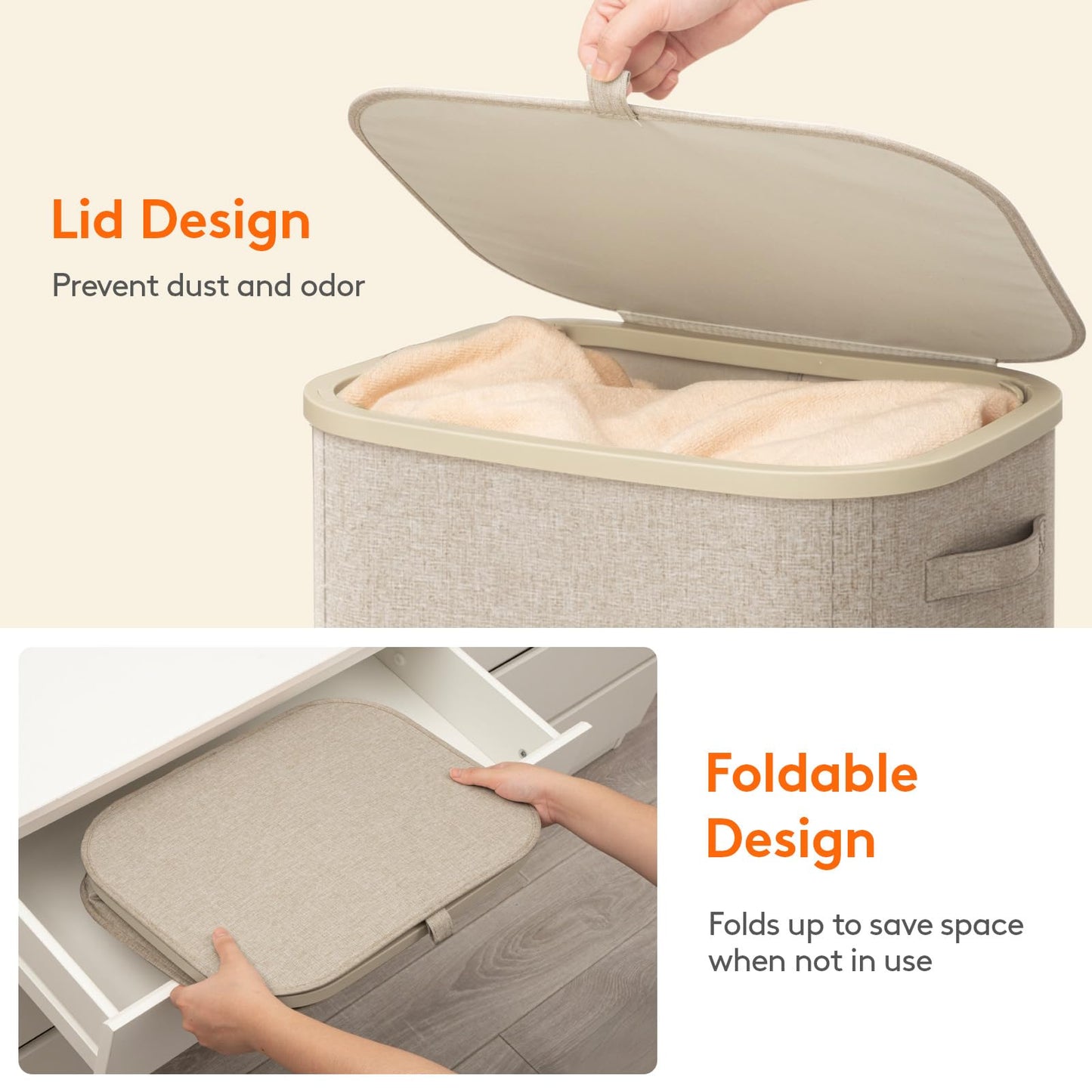 Lifewit 105L Plastic Laundry Basket with Lid, Large Clothes Hamper with Wheels and Removable Bag, Tall Collapsible Rolling Storage Bin for Dorm Bedroom Bathroom, Beige