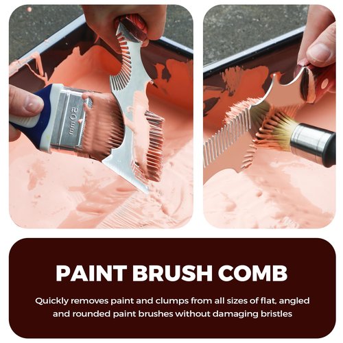 PinStone 8-In-1 Painters Tool - Paint Brush Comb, Paint Roller Cleaner, Stainless Steel Scraper, Putty Knife, Paint Can Opener, Wooden Handle