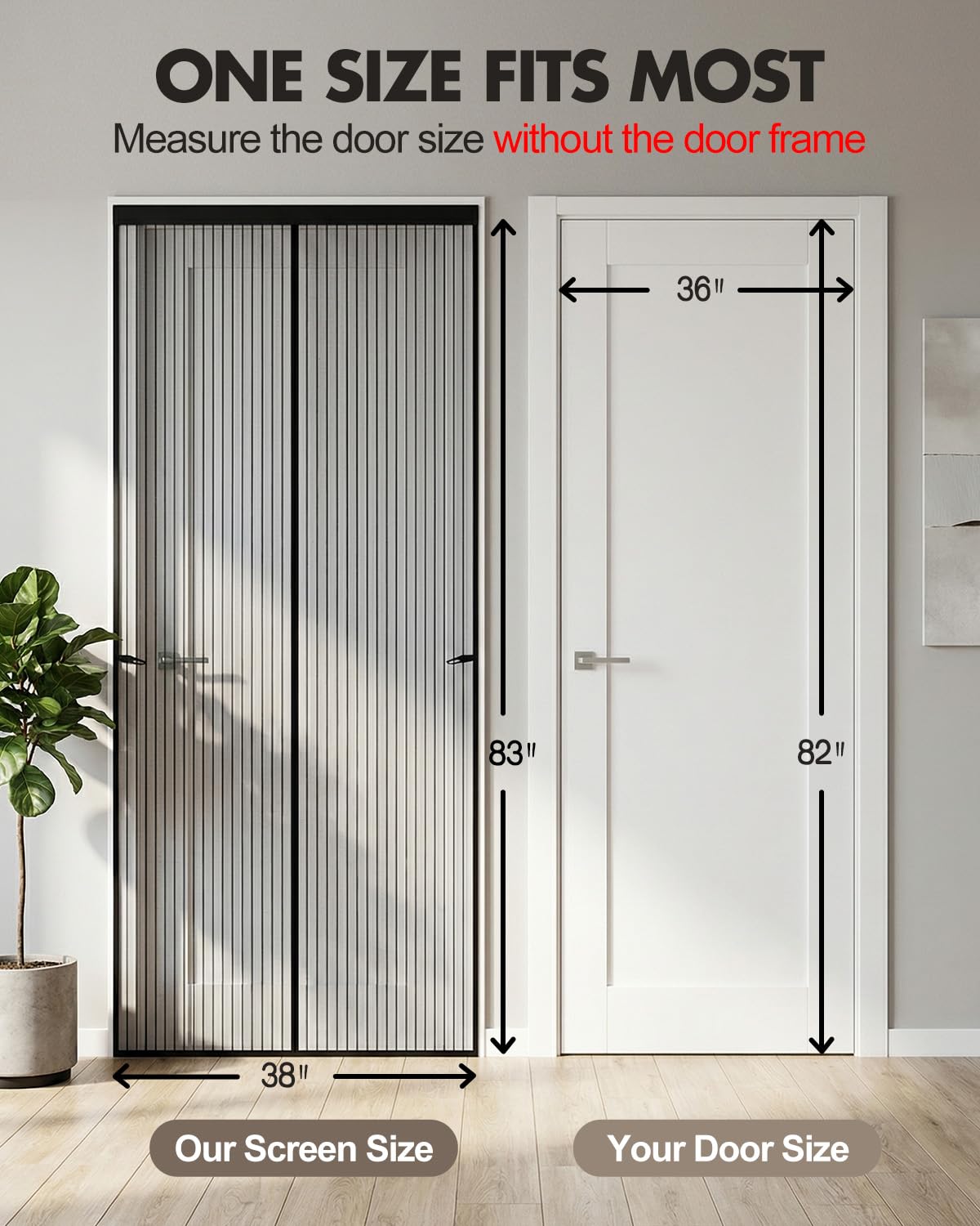 Magnetic Screen Door, Self Sealing & Hands Free Screen Door with Heavy Duty Mesh, Pet & Kid Friendly Screen Door Mesh Keeps Bugs Out, Easy Install with Straps (38"×83" (Fit Door Size 36"×82"))