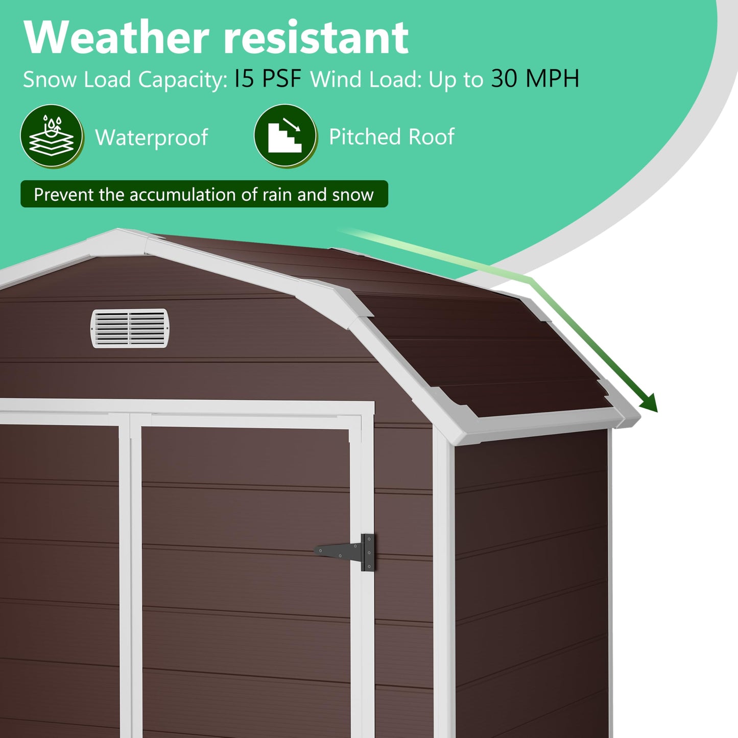 6x4.5 ft Resin Storage Shed with Floor, Outdoor Garden Shed for Backyard, Large Plastic Storage Shed with Double Doors, Weatherproof Tool Shed for Bike, Patio, Lawn