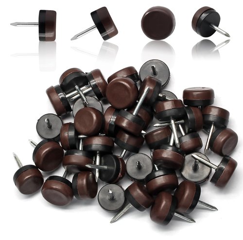 Qjaiune 40 PCS Nail in Furniture Glides 18mm Nylon Chair Glides for Wood Floors, Plastic Table Leg Protectors Chair Feet Sliders, Plastic Table Legs Tack on Furniture Pads for Hardwood Floors (Brown)