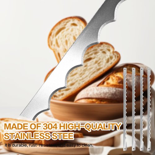 AAEJE 12 Pcs Bread Bow Knife Blades, 10.8" Serrated Stainless Steel blades with Screws, Screwdriver, and Safety Guard, Replacement for Wood Bread Cutter, Bow Bread Knife Replacement Blades