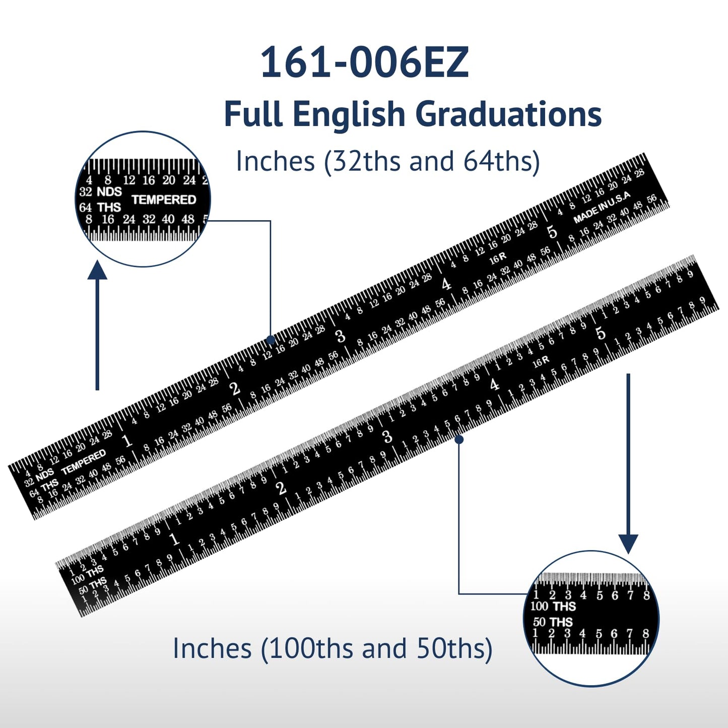 PEC Tools Stainless Steel Ruler Set (6"+12"), High-Contrast Machinist Ruler with Markings 1/32", 1/64", 1/50" and 1/100", Made in USA