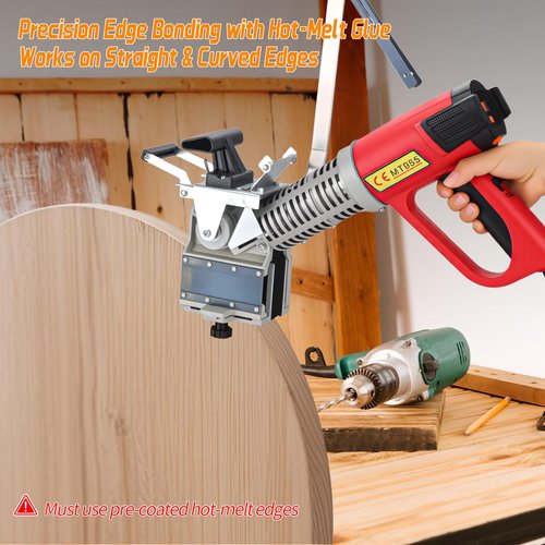 Helivivfy Edge Bander Woodworking Edge Banding Machine,110V Portable 2000W Edge Bander for Straight & Curved Edges, with Temperature Control