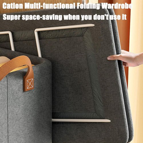 Yrcasu Cation Multi-Functional Folding Wardrobe, Pickelect Multi-Functional Folding Wardrobe, Cation Foldings Wardrobes Boxes Organizer Cloth Steel Frame, Large CationWardrobe with Handle (2Pcs Gray)