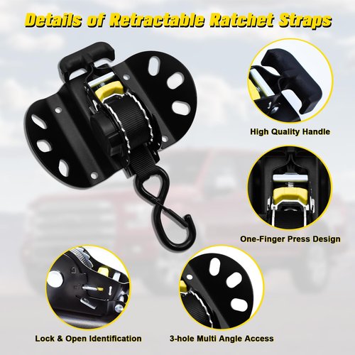 2PCS Retractable Ratchet Straps Compatible with Ford F-150 2015-2025, 10 Ft Retractable Truck Bed Ratchet Straps with Box Link Plates & Reinforced Bracket, for Ford F-250/350/450/550 2017-2025