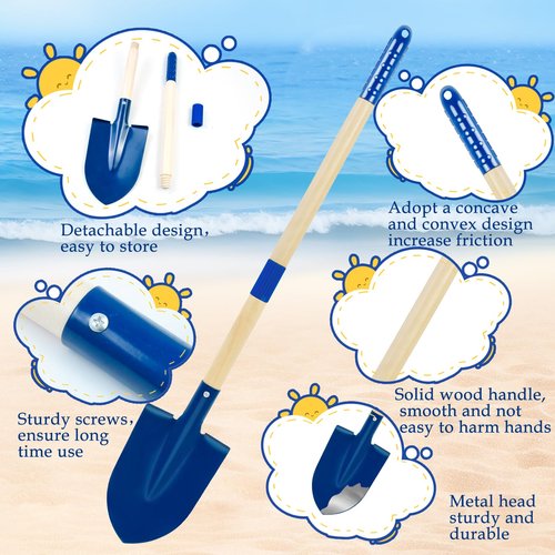 2PCS Metal Kids Beach Shovels, 28" Long Toddler Spade Sand Shovel Detachable Children Garden Shovel with Wood Handle and Plastic Grip Beach Play Tool for Child Adult Digging Sand