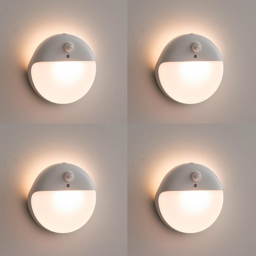YUNLEX 4 Pack Stair Lights Indoor, Stick on Lights, Motion Sensor Night Light, Dimmable, Portable Battery Night Light for Closet, Cabinet, Bathroom, Bedroom, Kids, Warm White