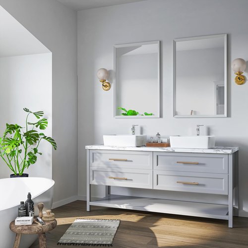Sinber BVS1915A-OL 19" x 15" x 5.31" White Rectangular Ceramic Countertop Bathroom Vanity Vessel Sink