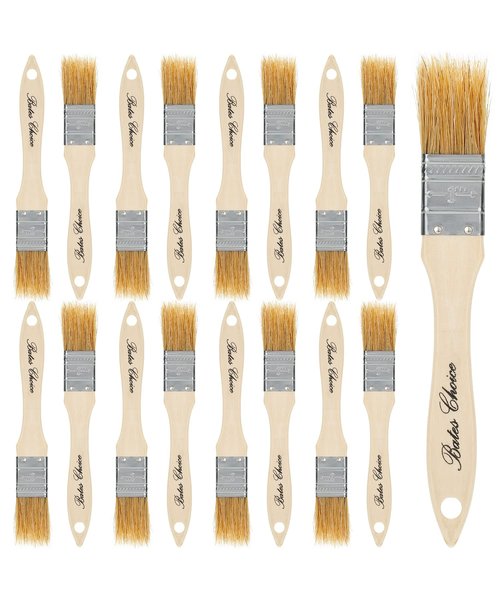 Bates 1-Inch Natural Bristle Paint Brushes - 16 Pack Set for Chip Painting, Wood Stain and General Use