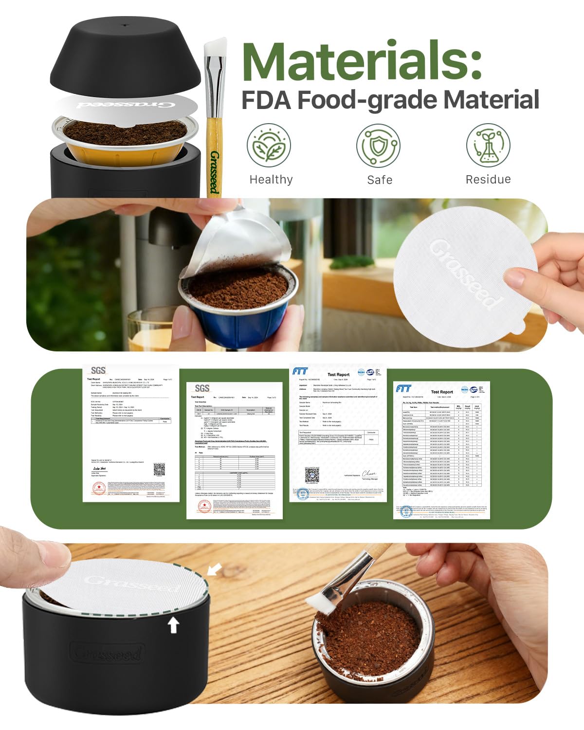 Grasseed Reusable VertuoLine Capsule Kit for Nespresso Pods with 100Pcs Aluminum Foil Seals Lids, Refillable Coffee Pods for VertuoLine to Refill Pods