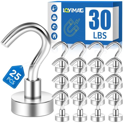 LOVIMAG Strong Magnetic Hooks, 30lbs Magnetic Hooks for Cruise Cabins, Magnet Hooks for Cruise Ship Essentials, Rare Earth Magnets with Hooks for Refrigerator,Hanging,Classroom,Kitchen,Ceiling-25 Pack