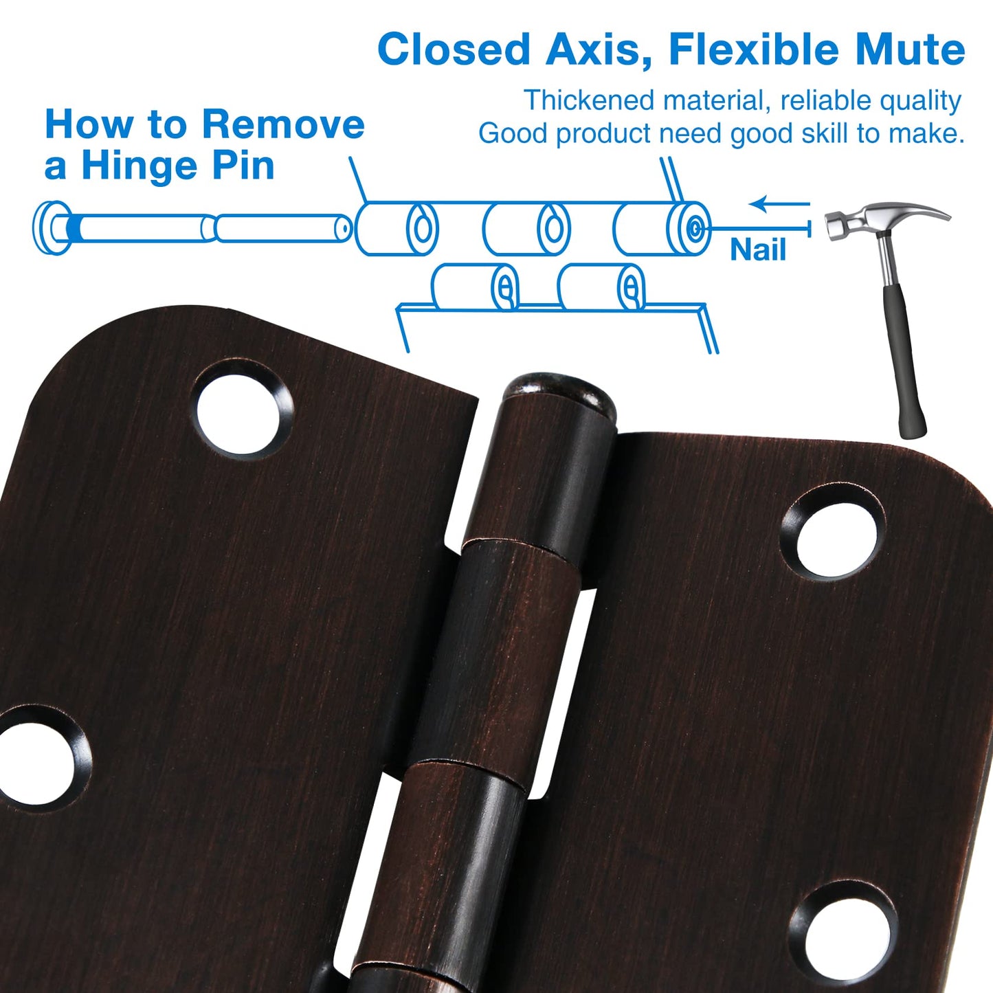 18 Pack Oil Rubbed Bronze Door Hinges 3.5" x 3 1/2 Inch Black Brushed Interior Hinge Rounded 5/8" Radius Corner 3 ½"Iron Residential Standard Bedroom Bifold Single Double Doors Hardware Kit