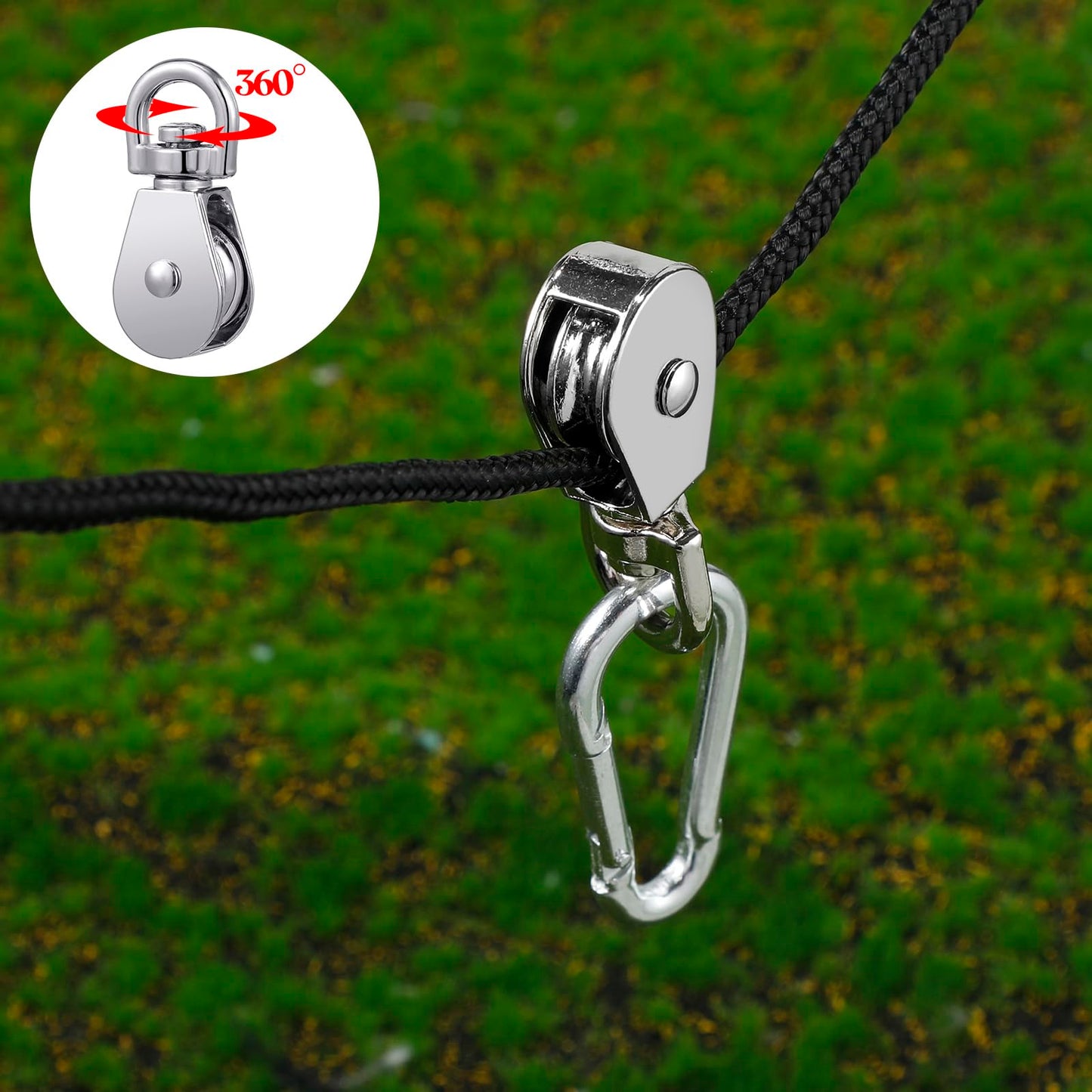 Shappy Pulley Block System Set, M20 Pulley Wheel Stainless Steel with 66ft Nylon Rope and Hooks, Swivel Lifting Wire Rope Cable Roller for Lifting Hanging(42 Pcs)