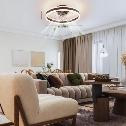 SpaceBovae Modern Ceiling Fans with Lights, Flush Mount Ceiling Fan with Dimmable Light and Remote,3-Speed Wind Low Profile Ceiling Fan with Light for Bedroom,Living Room,Home