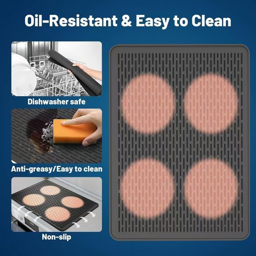 Thermochromic Silicone Stove Top Cover for Electric Stove - 30" x 21" Heat Resistant Silicone Stove Mat for for Glass Top Stove, Dish Drying Mats for Kitchen (Black Temperature Changing Pink)