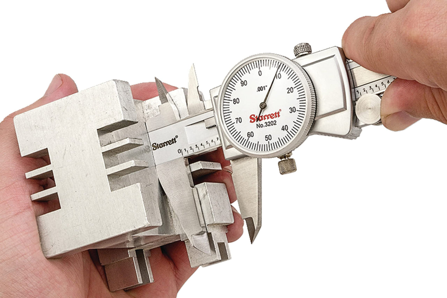 Starrett Dial Caliper with Adjustable Bezel and Fitted Case - White Face, 0-6" Range, -0.001" Accuracy, .001" Graduation - 3202-6